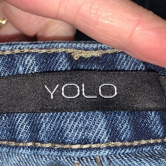 YOLO distressed blue Jean shorts Small - Picture 3 of 6